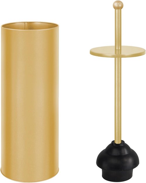 Toilet Plunger with Holder for Bathroom - Deep Cleaning - Heavy Duty - Strong Efficient Suction Cup - Household Essentials - Household Supplies, Satin Gold