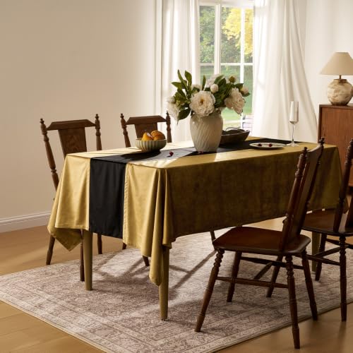Gold and Black Velvet Rectangular Tablecloth - Luxury Christmas Decor 120x60 Inches