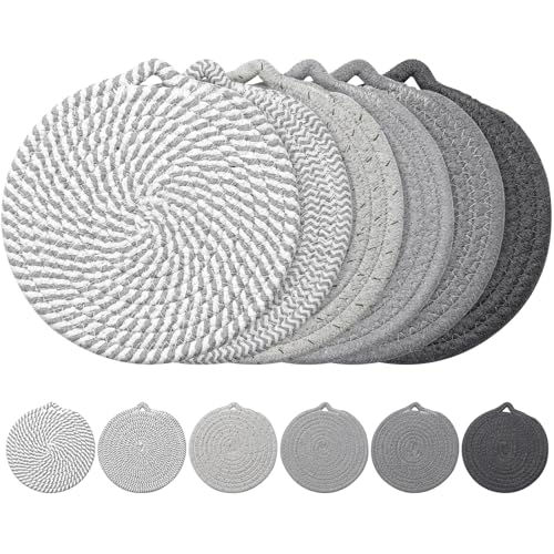7-Inch Gray Trivets for Hot Dishes - 6 Pack Cotton Hot Pads