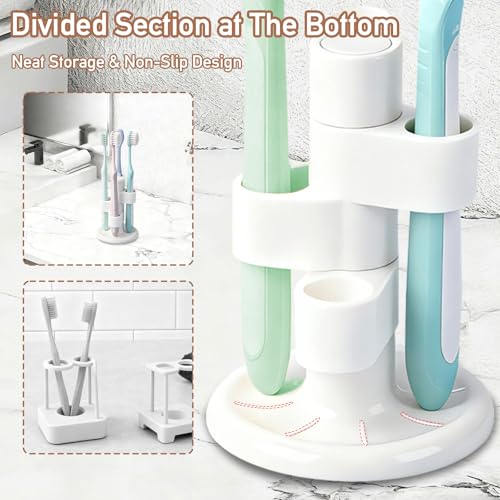 OIZOIZ 360° Rotating Toothbrush Holder - 4-Slot Organizer, Beige (2 Pack)