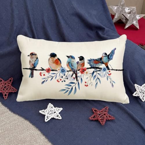 Patriotic Lumbar Throw Pillow Cover 12x20 Inch Red White and Blue Independence