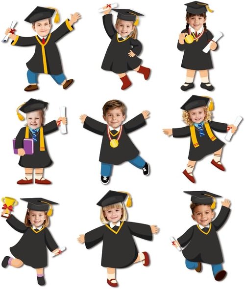 FYSUIMU Graduation Hat & Gown Cutouts - 90 Pcs Black DIY Bulletin Board Decor for Preschool & Kindergarten