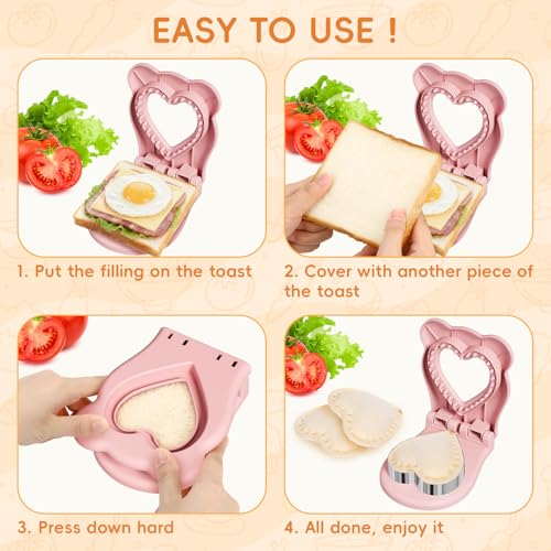 HINZER Crustless Sandwich Cutter and Sealer - Pink Bento Lunch Maker