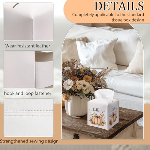 White Pumpkin Leather Tissue Box Cover - Autumn Square Holder