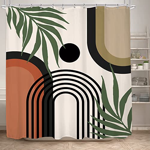 KOMLLEX Abstract Boho Shower Curtain 72"x72" - Waterproof Fabric, Black/Beige