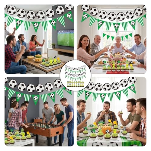 20-Piece Soccer Party Decorations Set with Banners & Cupcake Toppers