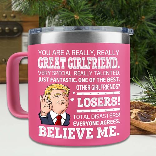 Girlfriend Mug - Romantic 14oz Pink Tumbler with Holiday Message - Gift for Her - Girlfriend Variation