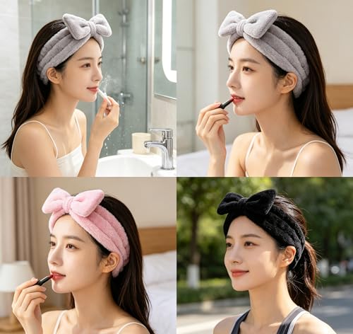 AINIFU Fluffy Spa Headband Bow Set for Skincare and Washing Face