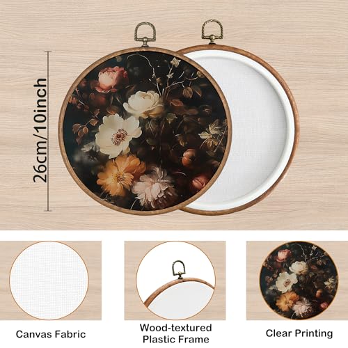 KSDUT Retro Floral Round Wall Art - 10"x10" Framed Decor