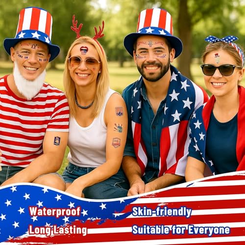 100 PCS 4th of July Temporary Tattoos Patriotic Stickers Party Favors