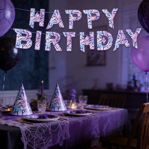 Purple Demon Birthday Banner - Hunters Themed Party Decor
