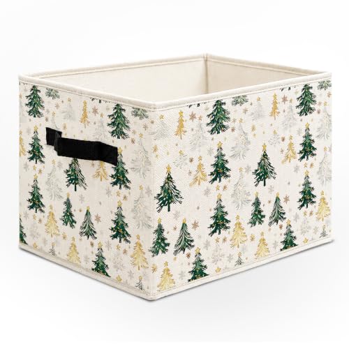 Christmas Tree Cube Storage Bin - Rustic Laundry & Home Decor, 14x11x11 inches