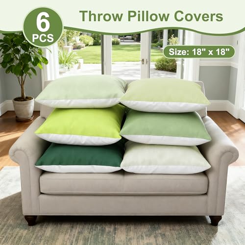 Sage Green Velvet Throw Pillow Covers Set of 6 - 18x18 Inch