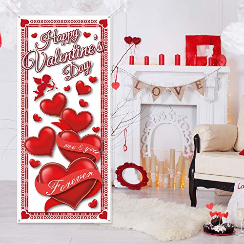 Happy Valentine's Day Door Cover - 78 x 35.4 Inch Red Heart Banner