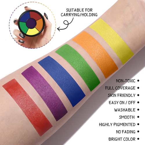 BOBISUKA Rainbow Face and Body Paint Palette - 6 Washable Colors for Pride