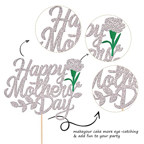 Happy Mother's Day Silver Glitter Cake Topper - Love You Mom Pick