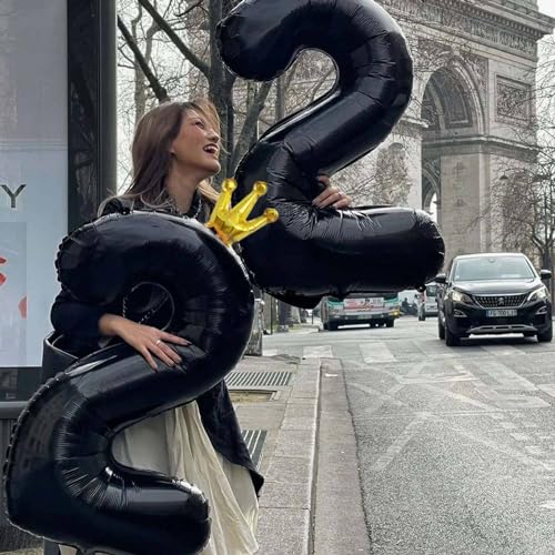 40 Inch Black Number 22 Balloon Set with Gold Crown for Celebrations