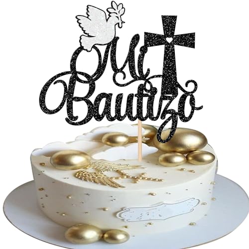 Spanish Mi Bautizo Cake Topper - Glitter Cross Decoration
