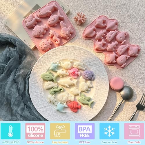 Ocean Sea Animal Silicone Molds - 2 Pack Marine Life Candy Molds