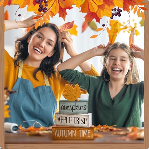 Lineshading 4-Piece Fall Wood Table Decor - Autumn Maple Leaf Sign Set