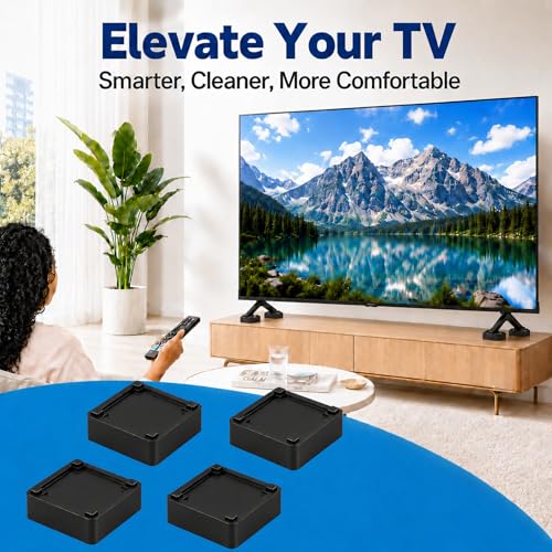 Adjustable Stackable TV Stand Riser Blocks - 4 Pack with Anti-Slip Feet