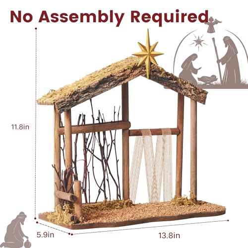 Wooden Nativity Scene Manger for 7-8 Inch Holy Family Figures - Christmas Decoration
