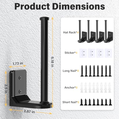 Ginyoyo 4 Pack Adhesive Hat Hooks – Heavy Duty Wall Hat Rack for Baseball Caps