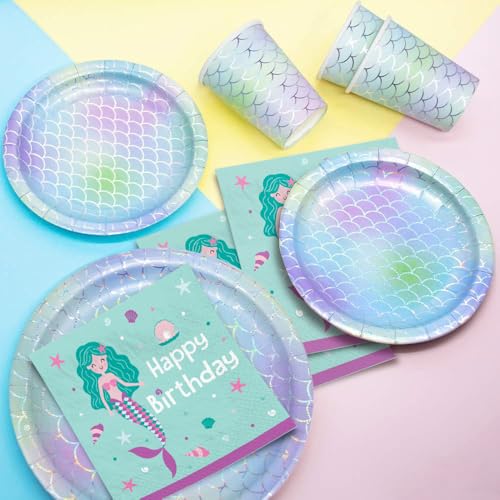 Vibrant Mermaid Birthday Napkins - 16 Pack, 6.5" x 6.5"