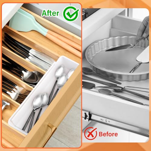 Frandilo Expandable Straw Organizer Drawer - White, Adjustable Length
