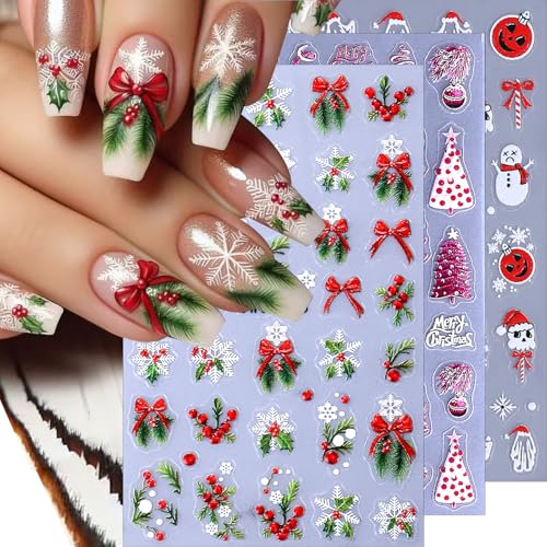 5D Christmas Nail Stickers Self-Adhesive Snowman Tree Decals 3PCS