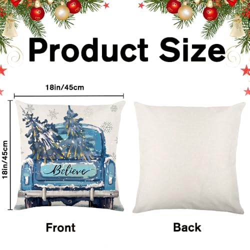 Heirloom Haven 4-Pack Christmas Pillow Covers 18x18in Blue Oil Painting Holiday Decor