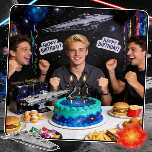 Space Themed Number 5 Birthday Candle - Black Wax Cake Topper