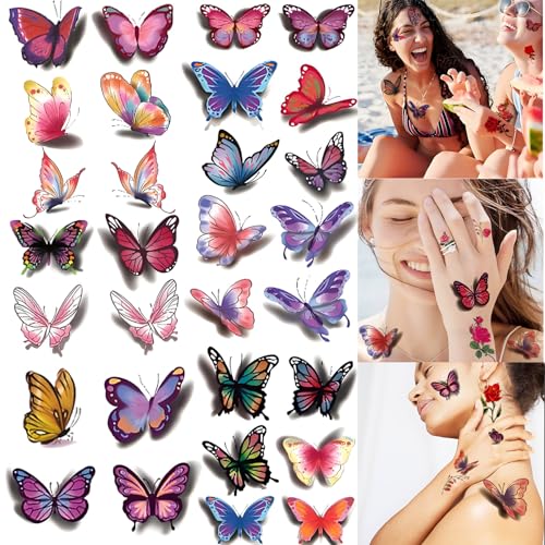 3D Flower Butterfly Temporary Tattoos - 60 Sheets Colorful Waterproof Fake Tattoo Stickers for Women and Girls