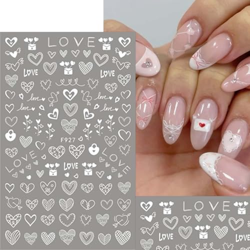 Valentine Nail Art Stickers - 8 Sheets 3D Self-Adhesive Heart Decals