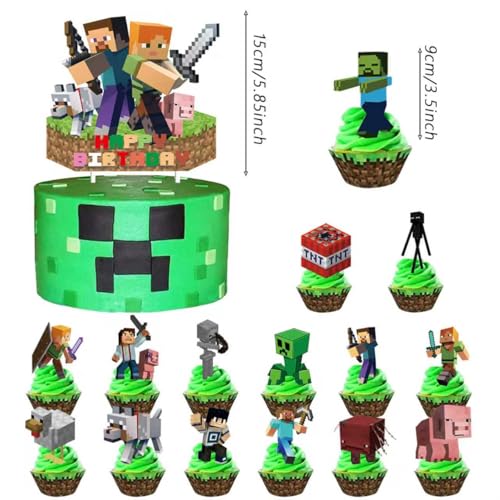 Pixel Cake Decoration Set - 31Pcs with Cupcake Toppers & Birthday Topper