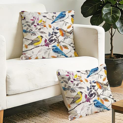 Watercolor Bird Decorative Throw Pillow Covers, 18x18 Set of 2