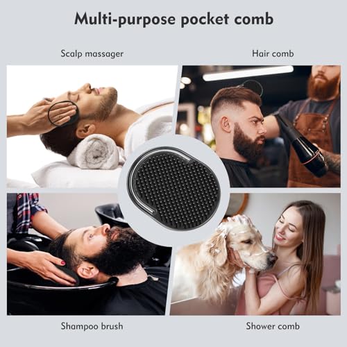 TEESSUE 6 Pcs Palm Combs for Men - Pocket Hair Brush & Shower Scalp Massager