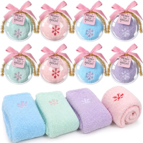 Christmas Fuzzy Socks Ornament Set - Snowflakes, 8 Pairs, DIY Holiday Decor