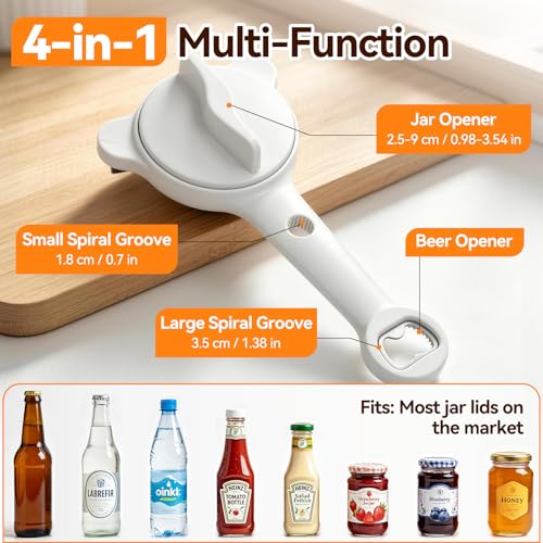 Komirom 4-in-1 Adjustable Jar Opener for Weak Hands - White