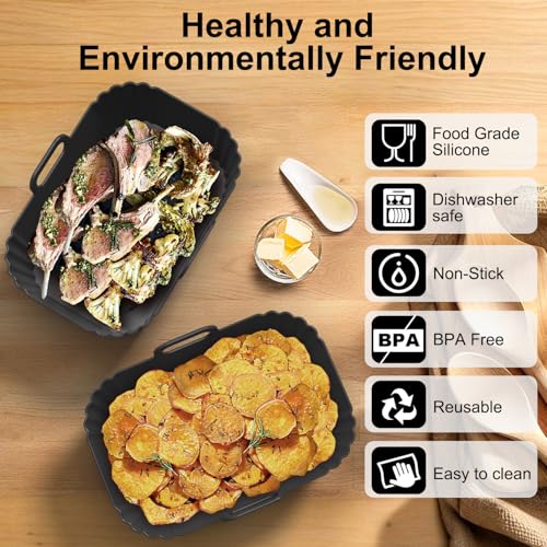 Reusable Silicone Air Fryer Liners 2 Pack - 8-10QT, Black