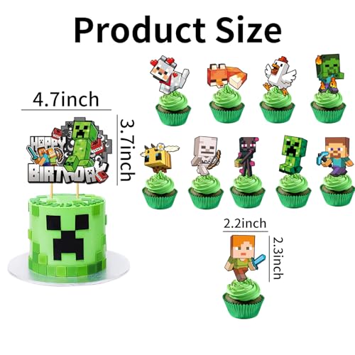 21-Piece Pixel Gaming Cake Decoration Set with Happy Birthday Topper