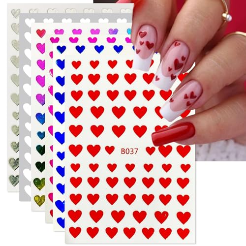 TailaiMei Heart Nail Stickers Colorful Glitter Self-Adhesive Nail Decals