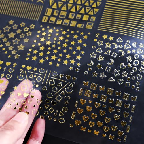 IDDFEVE Gold Moon Star Nail Stickers - 30 Sheets Self-Adhesive 3D Decals