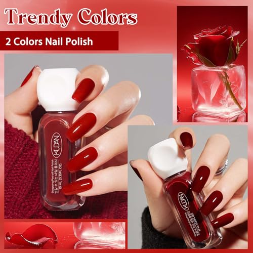 Burgundy Red Nail Polish 2-Piece Set Fast Drying Long Lasting 10ml
