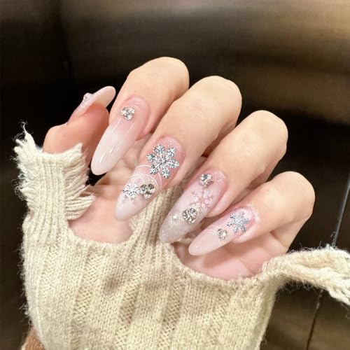 Christmas Snowflake Nail Charms 3D Silver Rhinestone Gems 10 Pcs