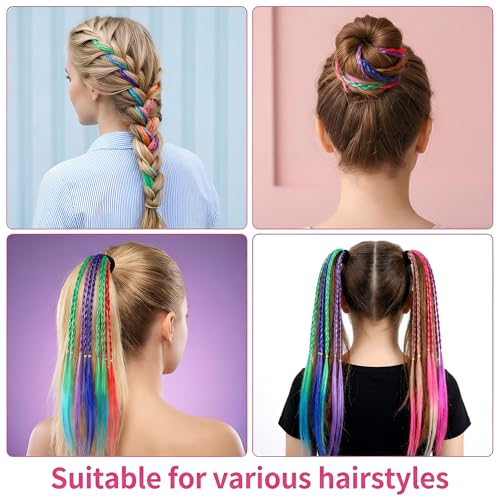 JJUNW 6-Piece Colorful Braided Hair Extensions 17-Inch Rainbow Ponytail