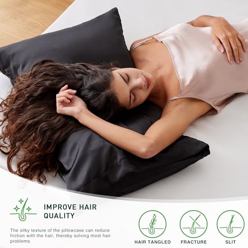 Love's Cabin Satin Pillowcase Set of 2, Queen Size Black 20x30