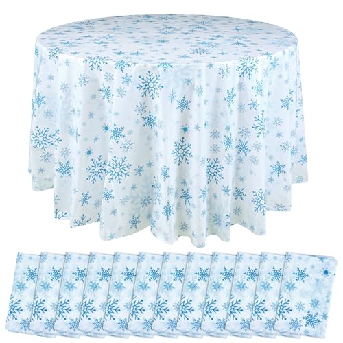Snowflake Christmas Tablecloth Set - 12 Dark Blue & Light Blue 84-Inch Disposable Holiday Coverings