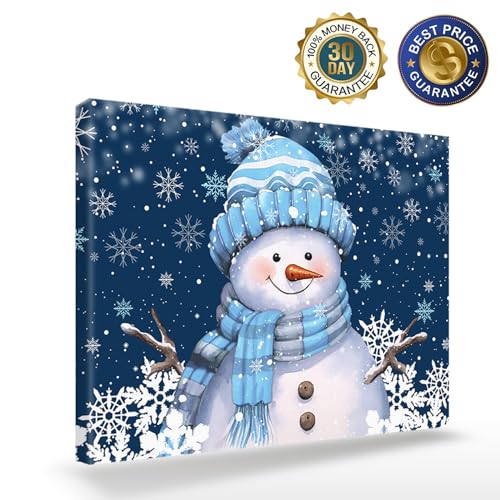 Navy Blue Snowman Wall Art Canvas Framed Winter Christmas Decor 20x24 inches - Variation of Christmassho4053