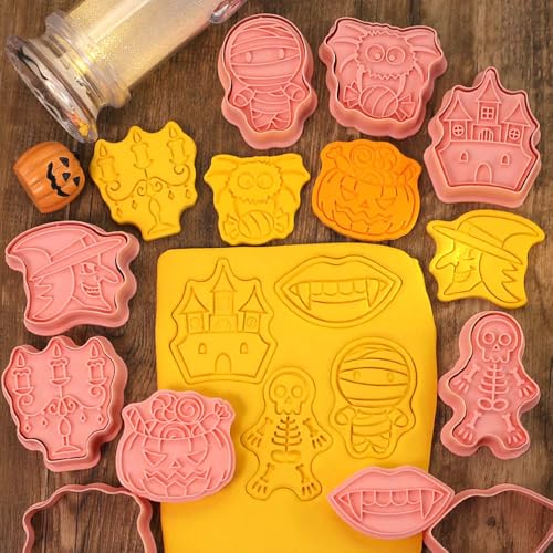 Halloween Cookie Cutter Set 8 Pcs with 3D Stamps - Halloween-3